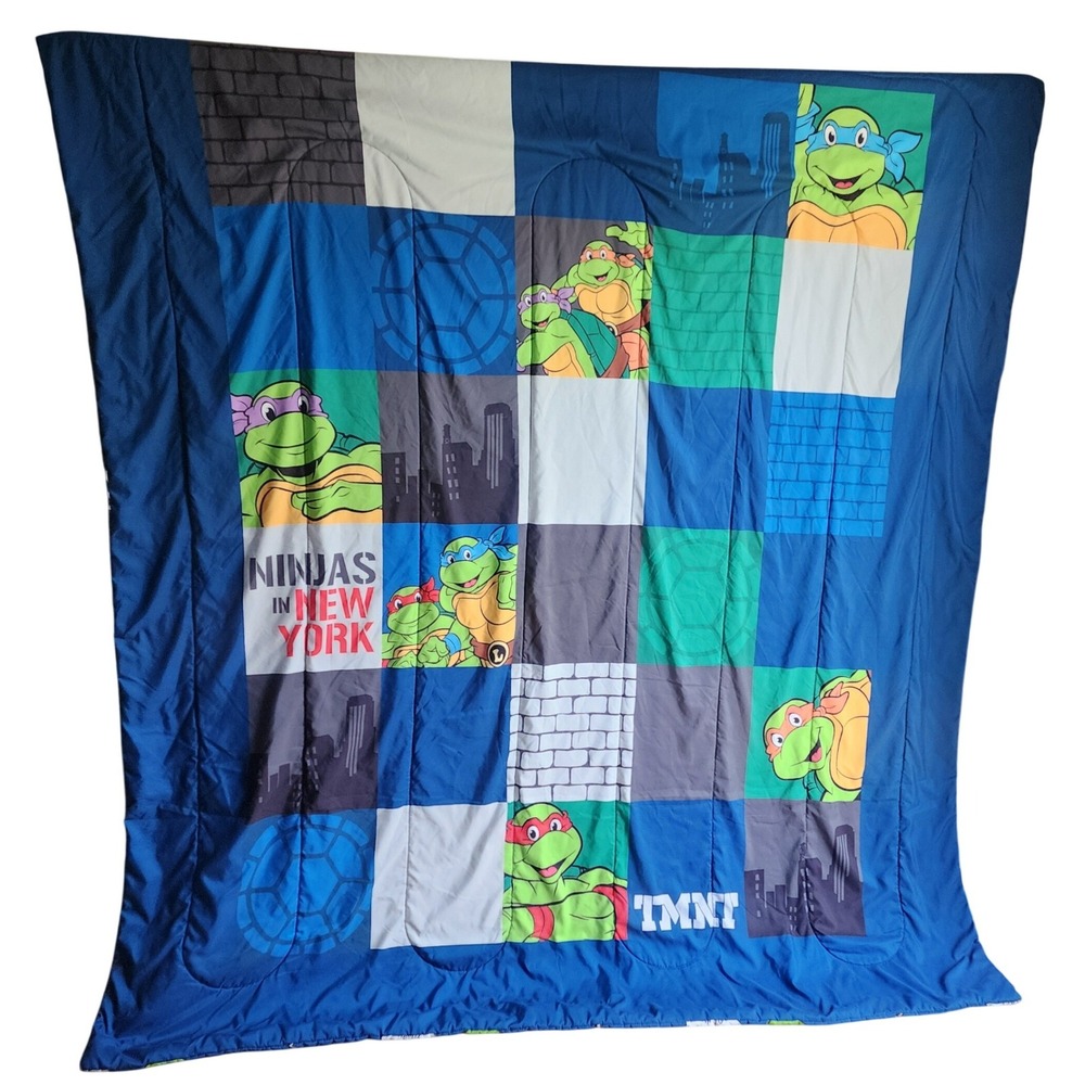 Nickelodeon TMNT Comforter‎ Kids Full Blue NY Patchwork Cowabunga Reversible